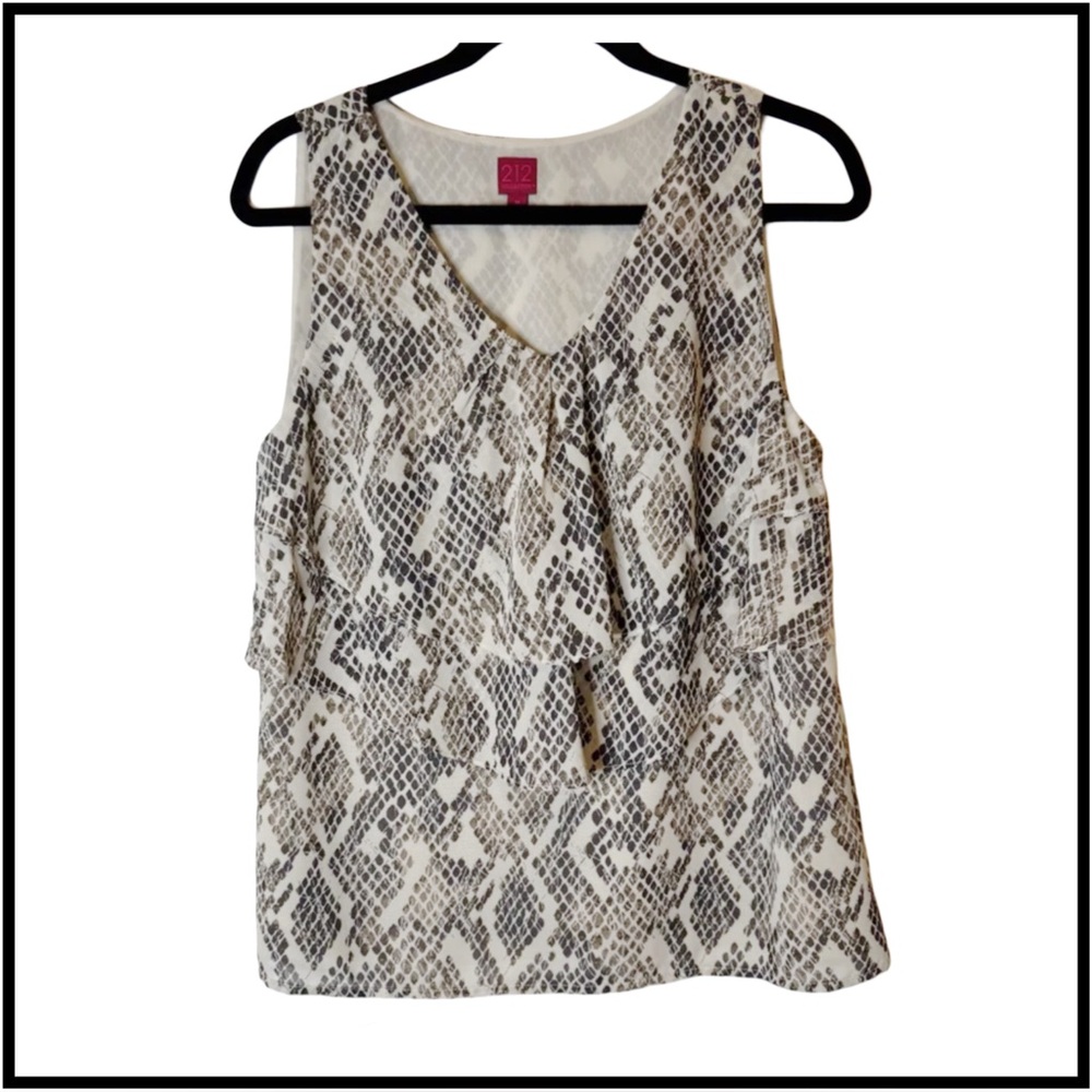 212 COLLECTION V-Neck Sleeveless Tiered Ruffled Snakeskin Print Blouse Top